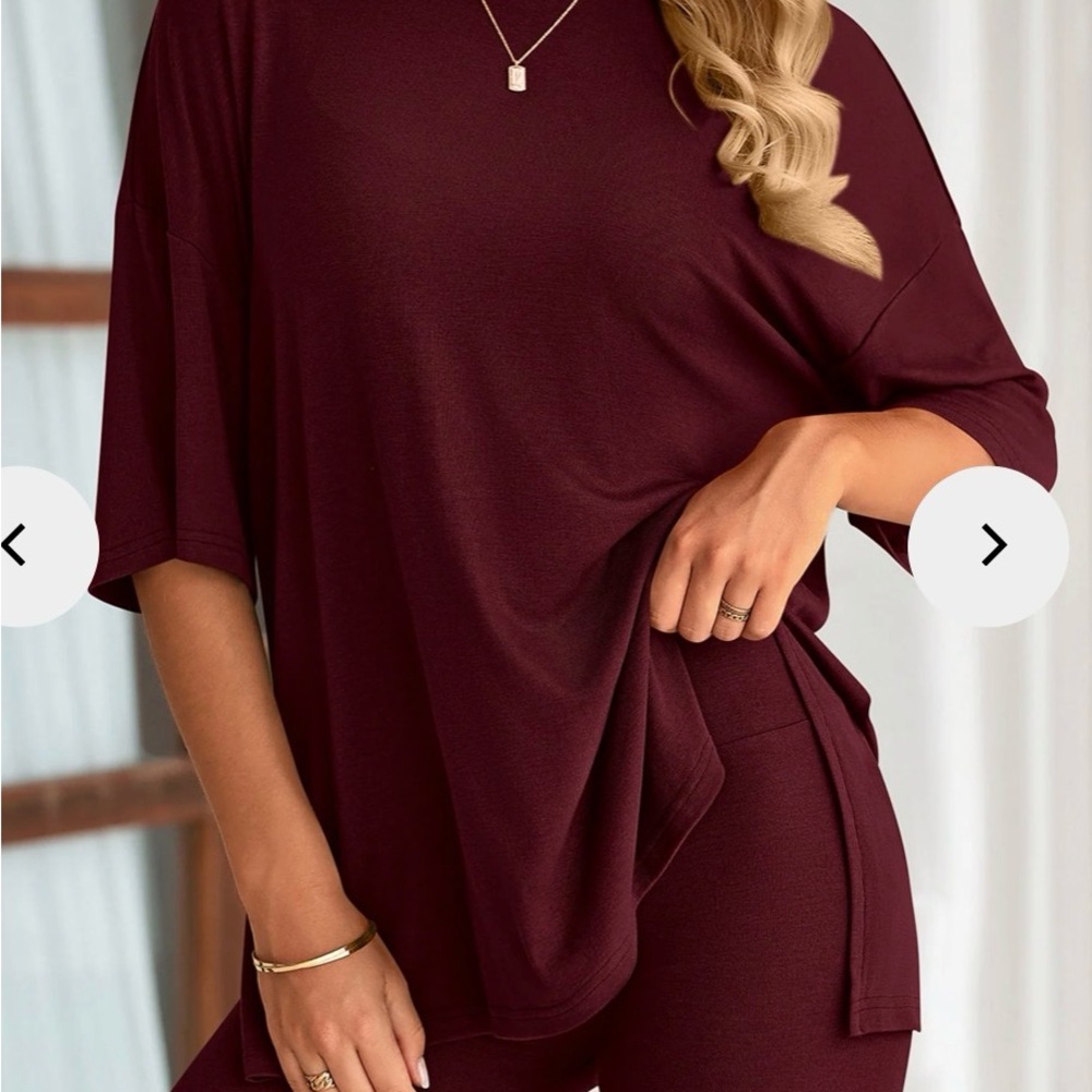 Women's Oversized Short Sleeve Hoodie in Burgundy